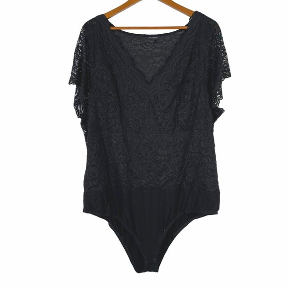 Torrid Bodysuit Size 5X Short Sleeve Lace VNeck Casual Nylon Black Cocktail - Picture 1 of 8